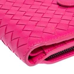 Pre Owned Bottega Veneta Pink Intrecciato Leather Compact Wallet