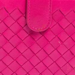Pre Owned Bottega Veneta Pink Intrecciato Leather Compact Wallet
