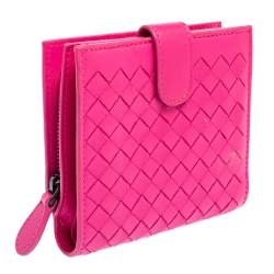 Pre Owned Bottega Veneta Pink Intrecciato Leather Compact Wallet