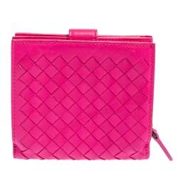 Pre Owned Bottega Veneta Pink Intrecciato Leather Compact Wallet