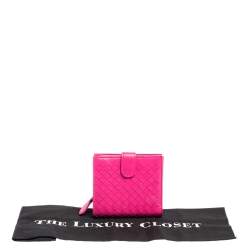 Pre Owned Bottega Veneta Pink Intrecciato Leather Compact Wallet