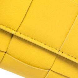 Pre Owned Bottega Veneta Yellow Maxi Intrecciato Leather Trifold Wallet