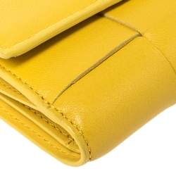 Pre Owned Bottega Veneta Yellow Maxi Intrecciato Leather Trifold Wallet