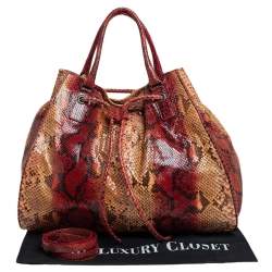 مملوكة مسبقًا Bottega Veneta Multicolor Python Drawstring Tote