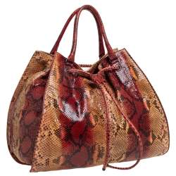 مملوكة مسبقًا Bottega Veneta Multicolor Python Drawstring Tote