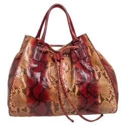 مملوكة مسبقًا Bottega Veneta Multicolor Python Drawstring Tote