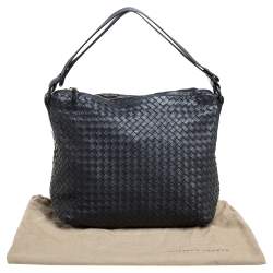 Pre Owned Bottega Veneta Black Intrecciato Leather Zipped Hobo