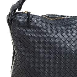 Pre Owned Bottega Veneta Black Intrecciato Leather Zipped Hobo