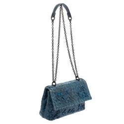 Pre Owned حقيبة كتف بوتيغا فينيتا أليمبيا جلد ثعبان أزرق