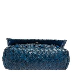 Pre Owned حقيبة كتف بوتيغا فينيتا أليمبيا جلد ثعبان أزرق