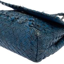 Pre Owned حقيبة كتف بوتيغا فينيتا أليمبيا جلد ثعبان أزرق