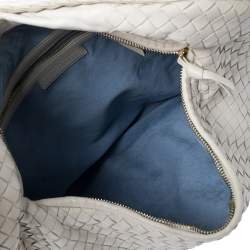 Pre Owned Bottega Veneta Cream Leather Medium Veneta Hobo