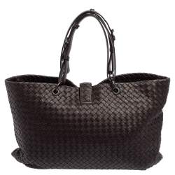 Pre Owned حقيبة يد بوتيغا فينيتا كابري كبيرة جلد انترشياتو بني كاكاو