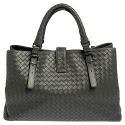 Pre Owned Bottega Veneta Grey Intrecciato Leather Medium Roma Tote