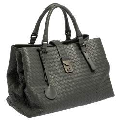 Pre Owned Bottega Veneta Grey Intrecciato Leather Medium Roma Tote