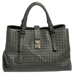 Pre Owned Bottega Veneta Grey Intrecciato Leather Medium Roma Tote
