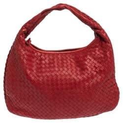 Pre Owned Bottega Veneta Red Leather Small Veneta Hobo
