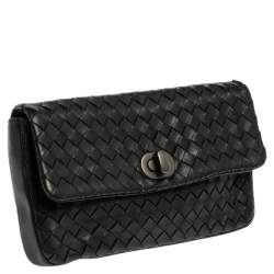 مملوكة مسبقًا Bottega Veneta Black Intrecciato Leather Turnlock Pouch