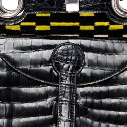 Pre Owned Bottega Veneta Multicolor Croc Embossed Leather And Fabric Frame Satchel