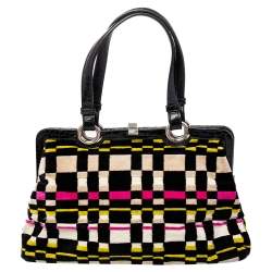 Pre Owned Bottega Veneta Multicolor Croc Embossed Leather And Fabric Frame Satchel