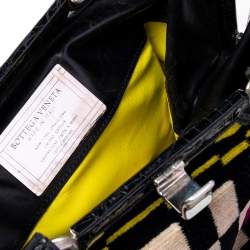 Pre Owned Bottega Veneta Multicolor Croc Embossed Leather And Fabric Frame Satchel