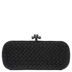 Pre Owned Bottega Veneta Black Intrecciato Silk Stretch Knot Clutch