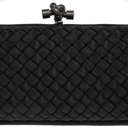 Pre Owned Bottega Veneta Black Intrecciato Silk Stretch Knot Clutch