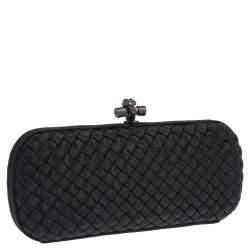 Pre Owned Bottega Veneta Black Intrecciato Silk Stretch Knot Clutch