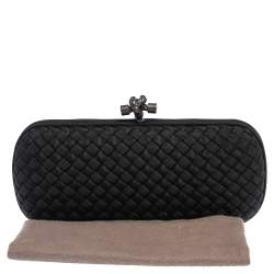 Pre Owned Bottega Veneta Black Intrecciato Silk Stretch Knot Clutch