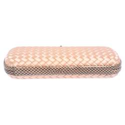 Pre Owned Bottega Veneta Peach Intrecciato Satin and Python Trim Knot Clutch