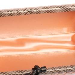 Pre Owned Bottega Veneta Peach Intrecciato Satin and Python Trim Knot Clutch