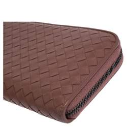 Pre Owned Bottega Veneta Old Rose Intrecciato Leather Zip Around Wallet