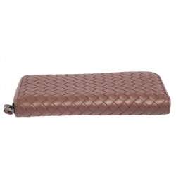 Pre Owned Bottega Veneta Old Rose Intrecciato Leather Zip Around Wallet