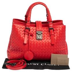 Pre Owned Bottega Veneta Red Leather Medium Roma Tote