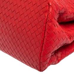 Pre Owned Bottega Veneta Red Leather Medium Roma Tote