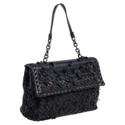 Pre Owned Bottega Veneta Black Intrecciato Leather Medium Olimpia Shoulder Bag