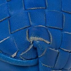 Pre Owned Bottega Veneta Blue Intrecciato Leather Nodini Crossbody Bag
