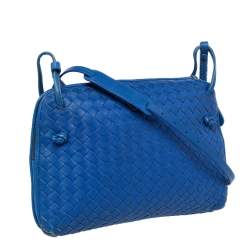Pre Owned Bottega Veneta Blue Intrecciato Leather Nodini Crossbody Bag