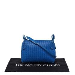 Pre Owned Bottega Veneta Blue Intrecciato Leather Nodini Crossbody Bag