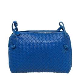 Pre Owned Bottega Veneta Blue Intrecciato Leather Nodini Crossbody Bag