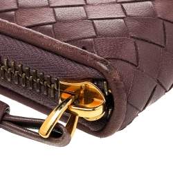 Pre Owned Bottega Veneta Brown Intrecciato Leather Zip Around Wallet