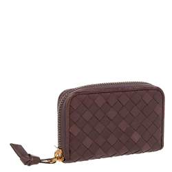 Pre Owned Bottega Veneta Brown Intrecciato Leather Zip Around Wallet