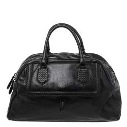 Pre Owned Bottega Veneta Black Intrecciato Leather Large Karung Bowling Bag