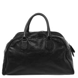 Pre Owned Bottega Veneta Black Intrecciato Leather Large Karung Bowling Bag