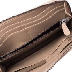 Pre Owned Bottega Veneta Beige Intrecciato Leather Half Zip Around Wallet