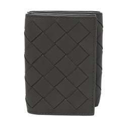 Pre Owned Bottega Veneta Grey Intrecciato Leather Trifold Wallet