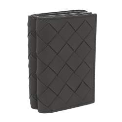 Pre Owned Bottega Veneta Grey Intrecciato Leather Trifold Wallet