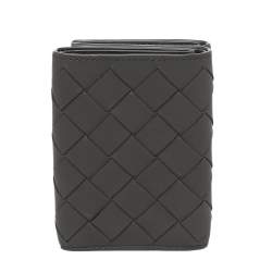 Pre Owned Bottega Veneta Grey Intrecciato Leather Trifold Wallet