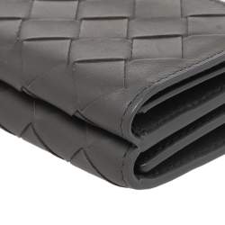 Pre Owned Bottega Veneta Grey Intrecciato Leather Trifold Wallet