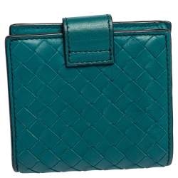 Pre Owned محفظة بوتيغا فينيتا فرنش جلد انترشياتو أزق توركواز